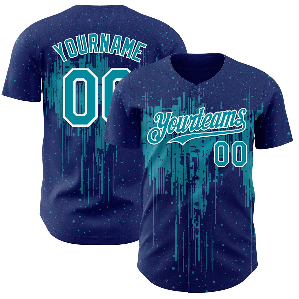 Custom Royal Teal-White Dripping Splatter Paint Authentic Baseball Jersey