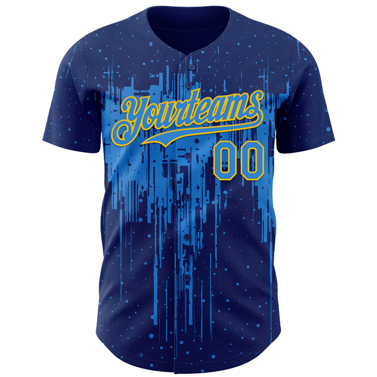 Custom Royal Powder Blue-Yellow Dripping Splatter Paint Authentic Baseball Jersey
