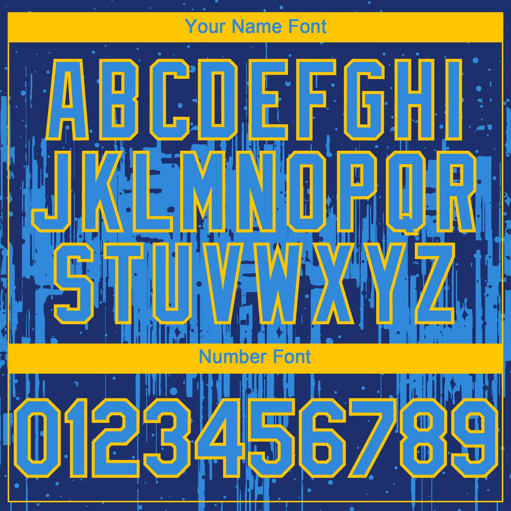 Custom Royal Powder Blue-Yellow Dripping Splatter Paint Authentic Baseball Jersey
