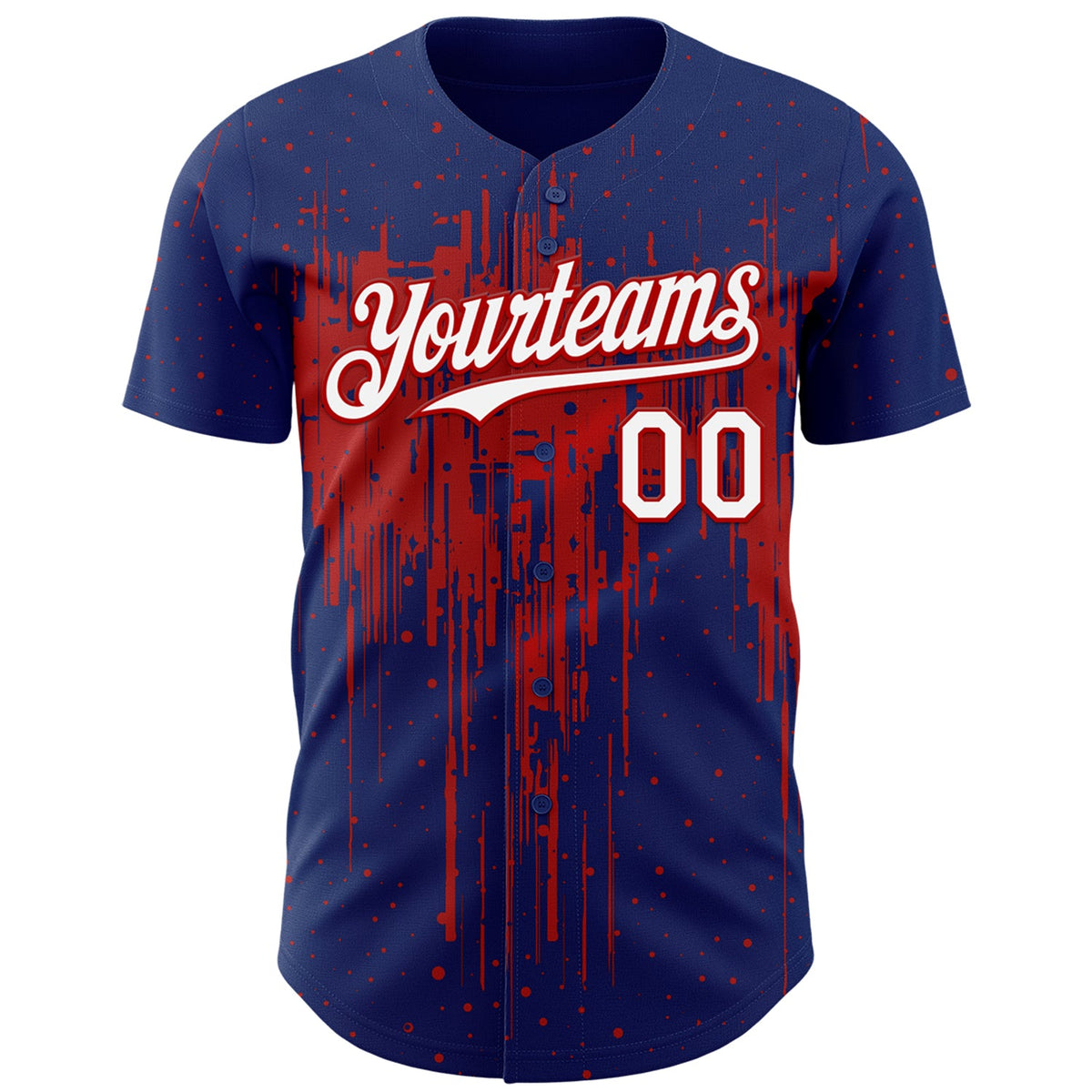Custom Royal White-Red Dripping Splatter Paint Authentic Baseball Jersey