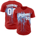 Custom Red White-Light Blue Dripping Splatter Paint Authentic Baseball Jersey