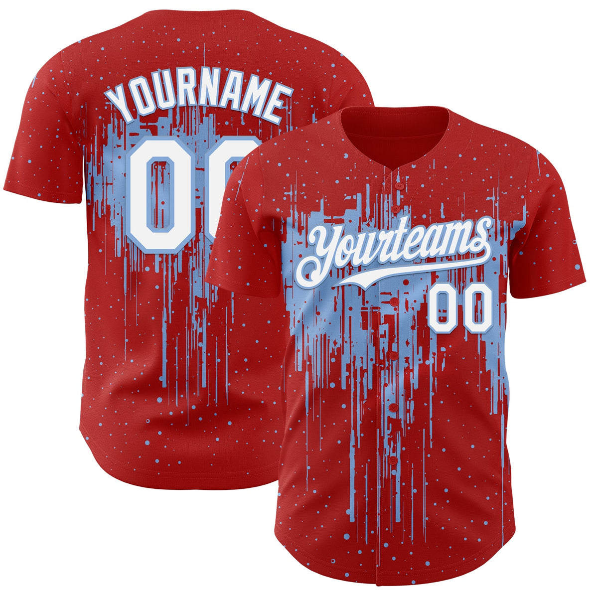 Custom Red White-Light Blue Dripping Splatter Paint Authentic Baseball Jersey