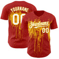 Custom Red White-Gold Dripping Splatter Paint Authentic Baseball Jersey
