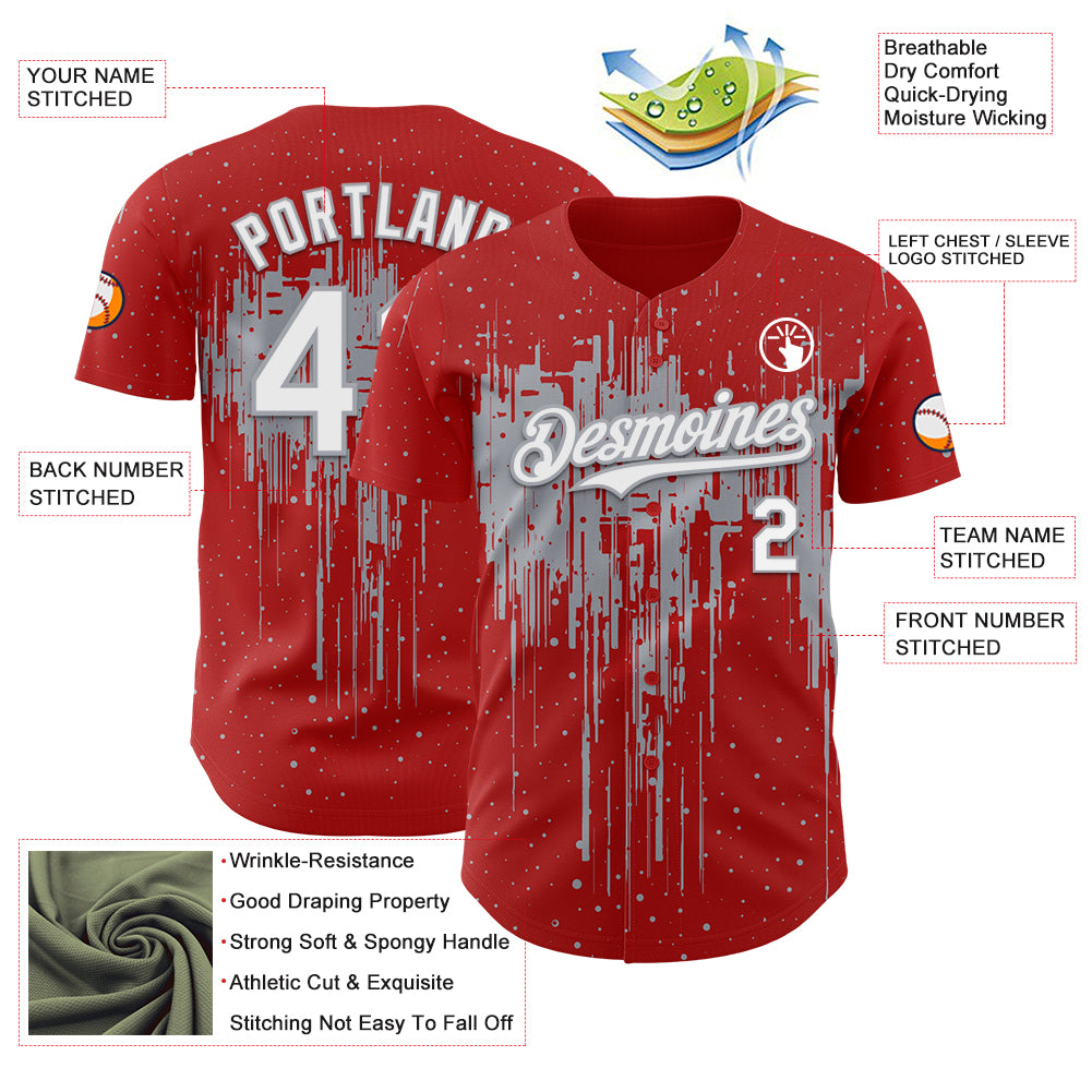 Custom Red White-Gray Dripping Splatter Paint Authentic Baseball Jersey