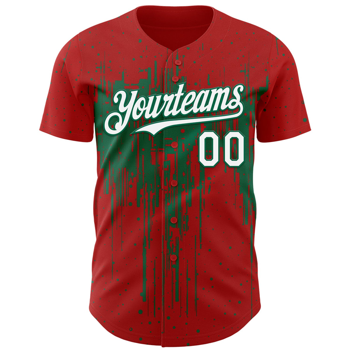 Custom Red White-Kelly Green Dripping Splatter Paint Authentic Baseball Jersey