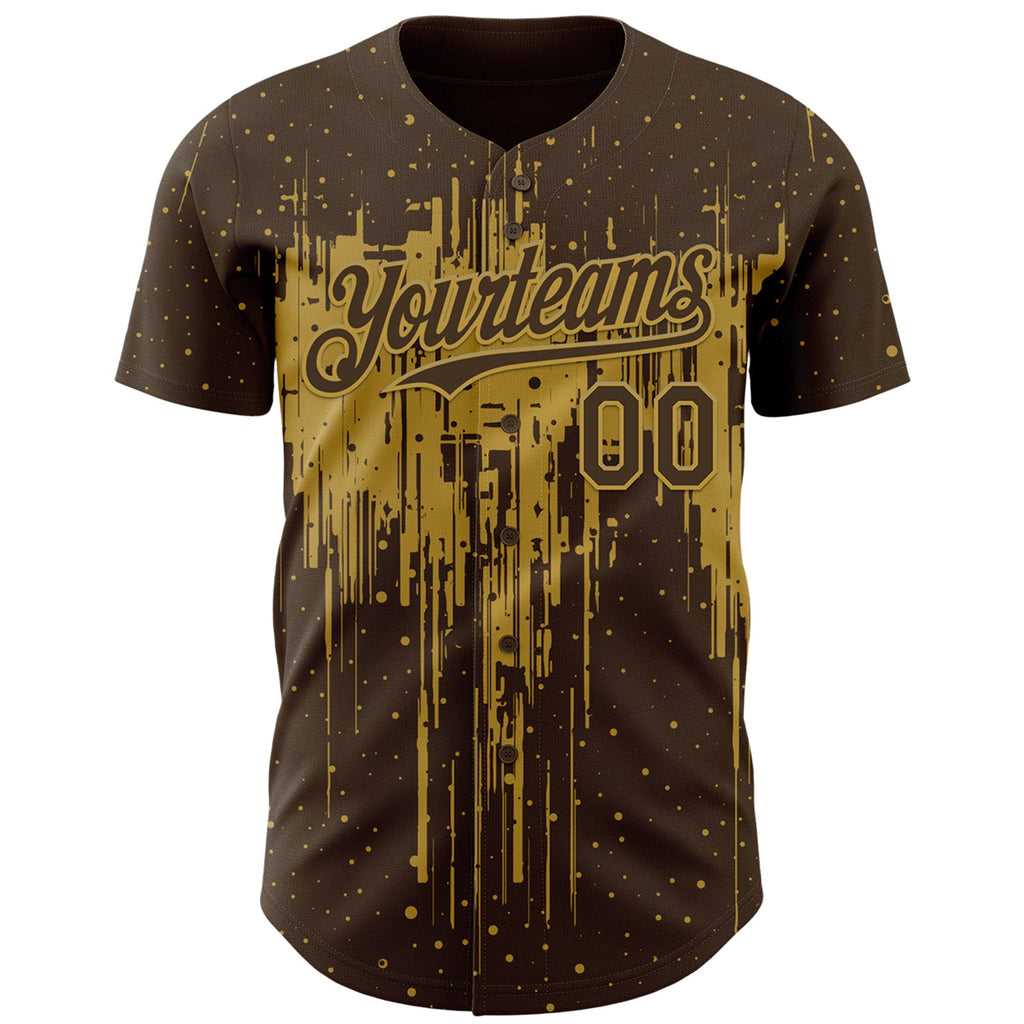 Custom Brown Old Gold Dripping Splatter Paint Authentic Baseball Jersey