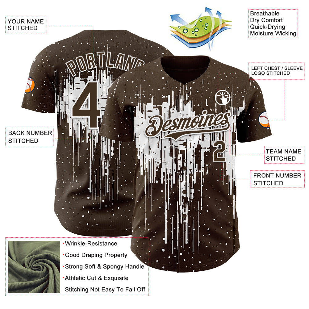 Custom Brown White Dripping Splatter Paint Authentic Baseball Jersey