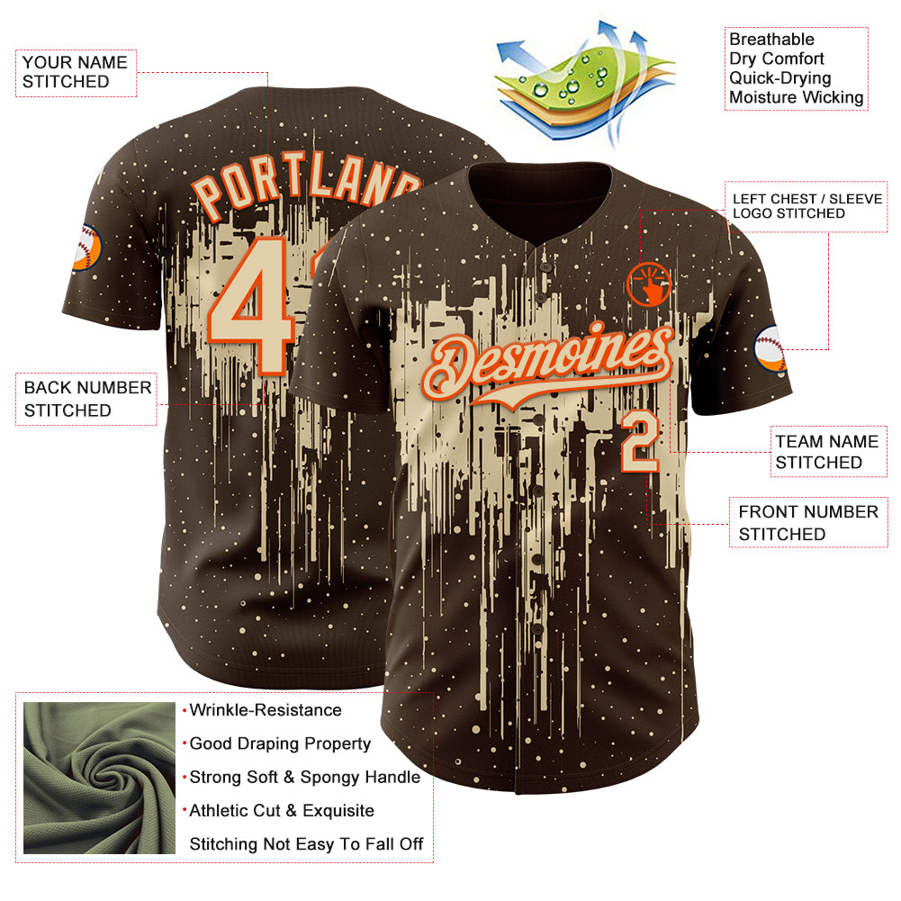 Custom Brown Cream-Orange Dripping Splatter Paint Authentic Baseball Jersey