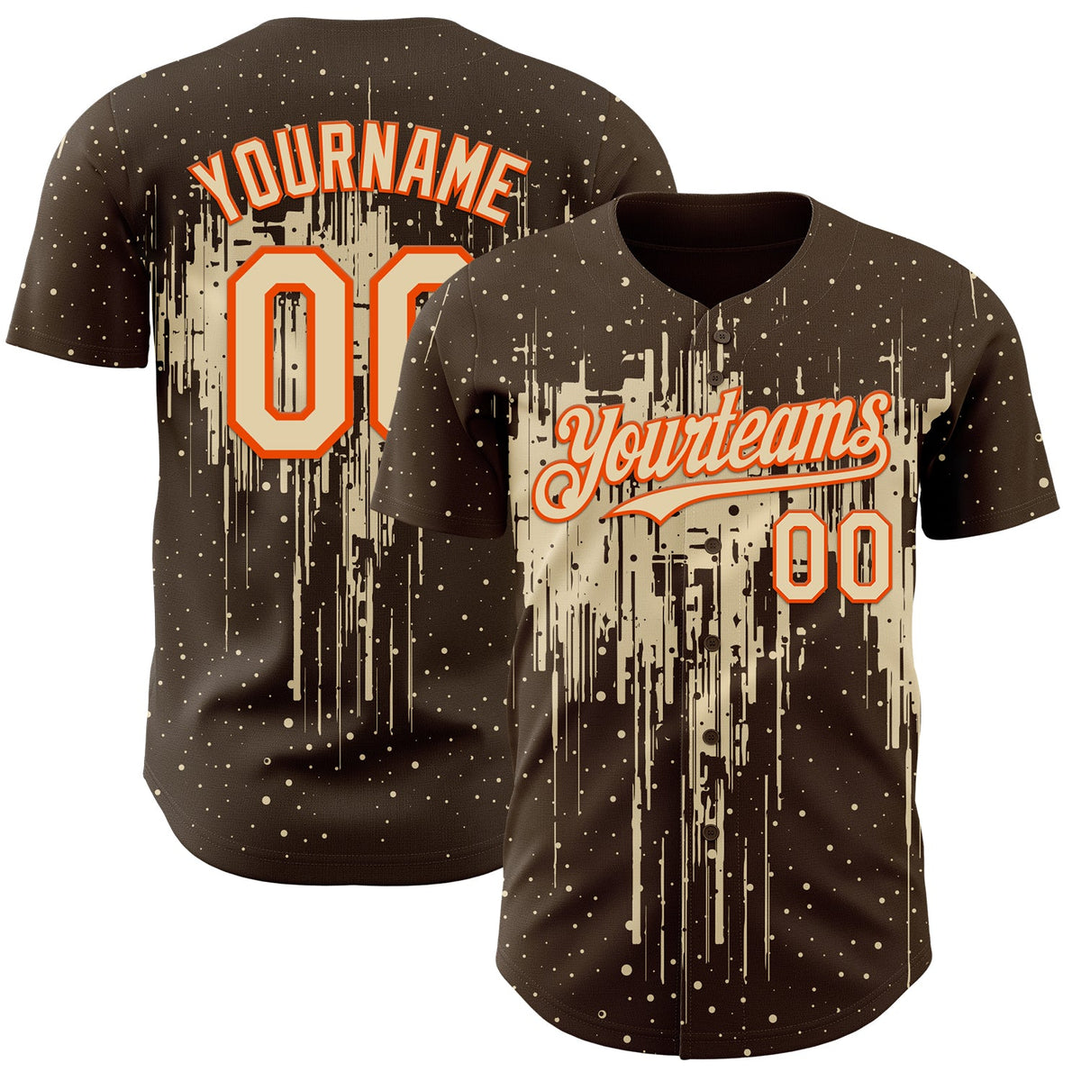 Custom Brown Cream-Orange Dripping Splatter Paint Authentic Baseball Jersey