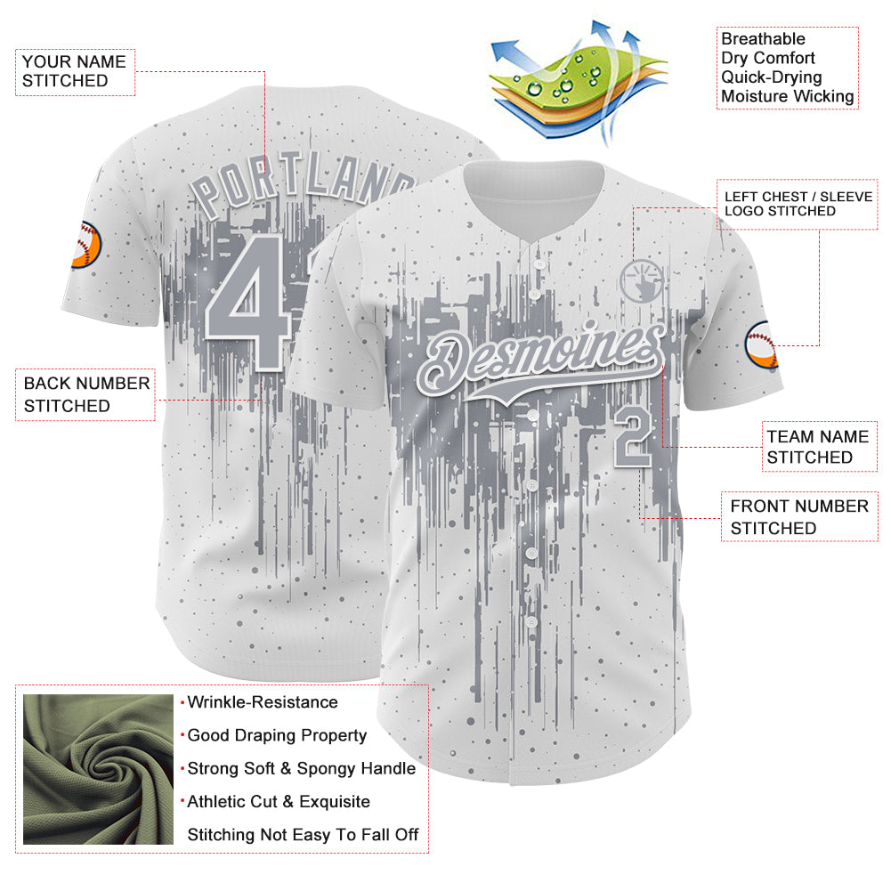 Custom White Gray Dripping Splatter Paint Authentic Baseball Jersey