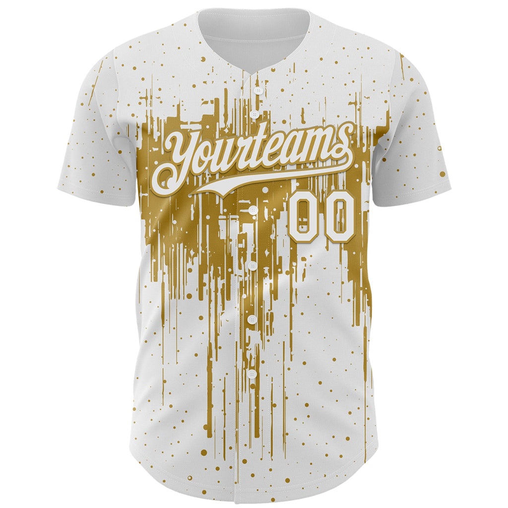 Custom White Old Gold Dripping Splatter Paint Authentic Baseball Jersey