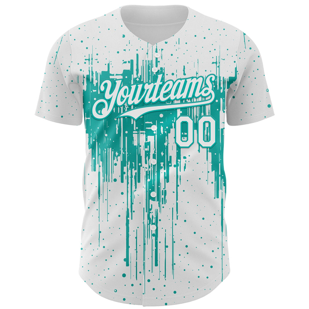 Custom White Aqua Dripping Splatter Paint Authentic Baseball Jersey