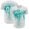 Custom White Aqua Dripping Splatter Paint Authentic Baseball Jersey