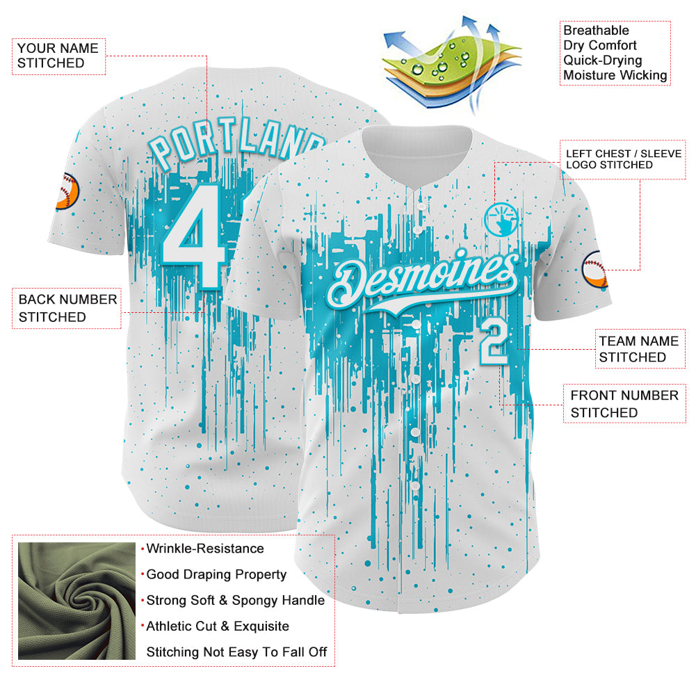 Custom White Lakes Blue Dripping Splatter Paint Authentic Baseball Jersey