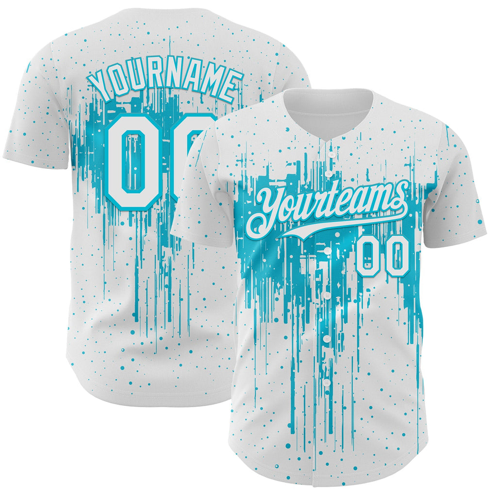 Custom White Lakes Blue Dripping Splatter Paint Authentic Baseball Jersey