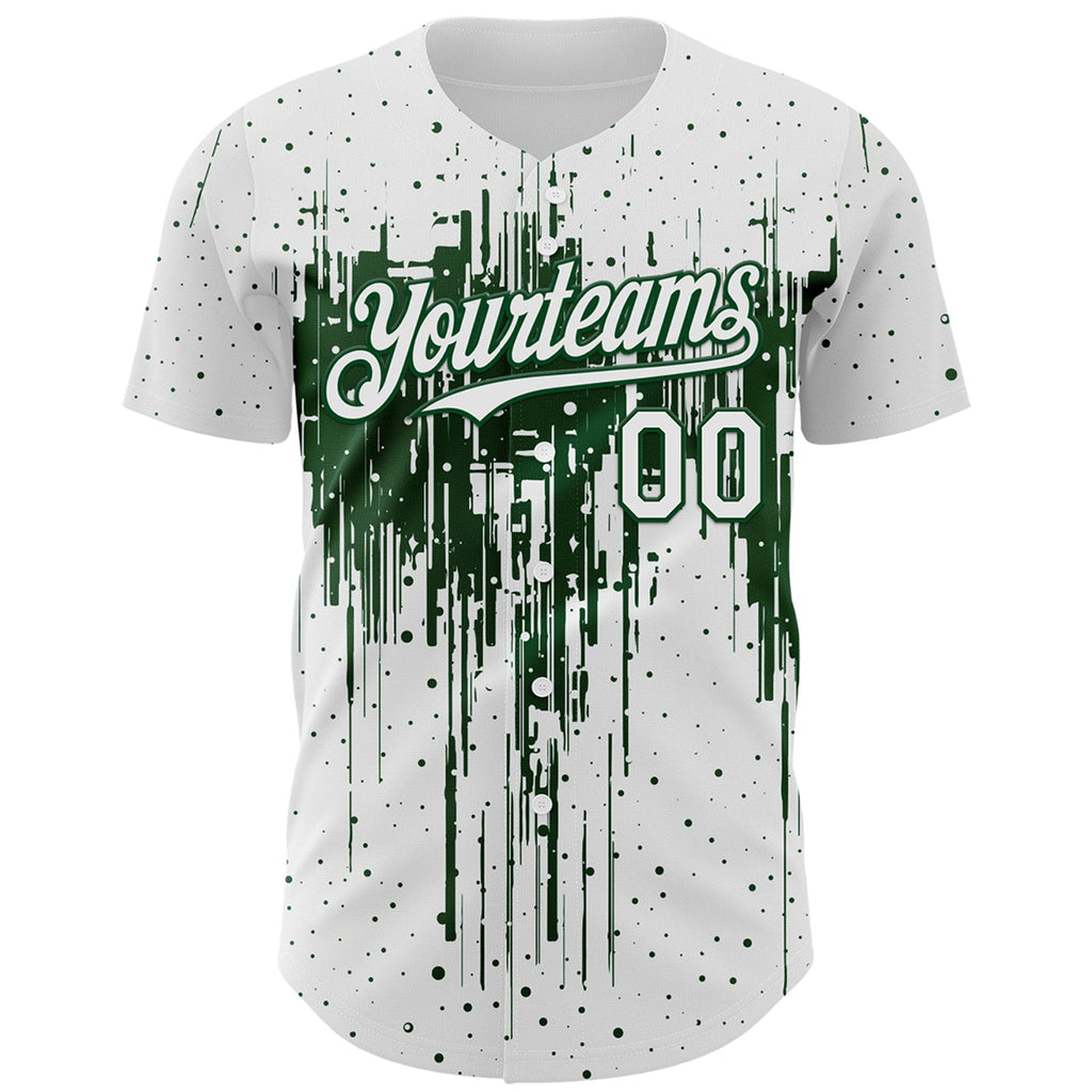 Custom White Green Dripping Splatter Paint Authentic Baseball Jersey