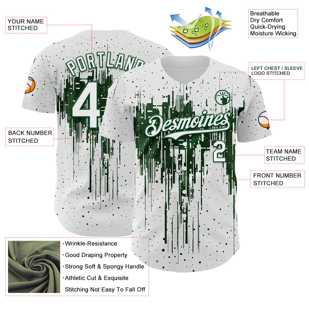 Custom White Green Dripping Splatter Paint Authentic Baseball Jersey