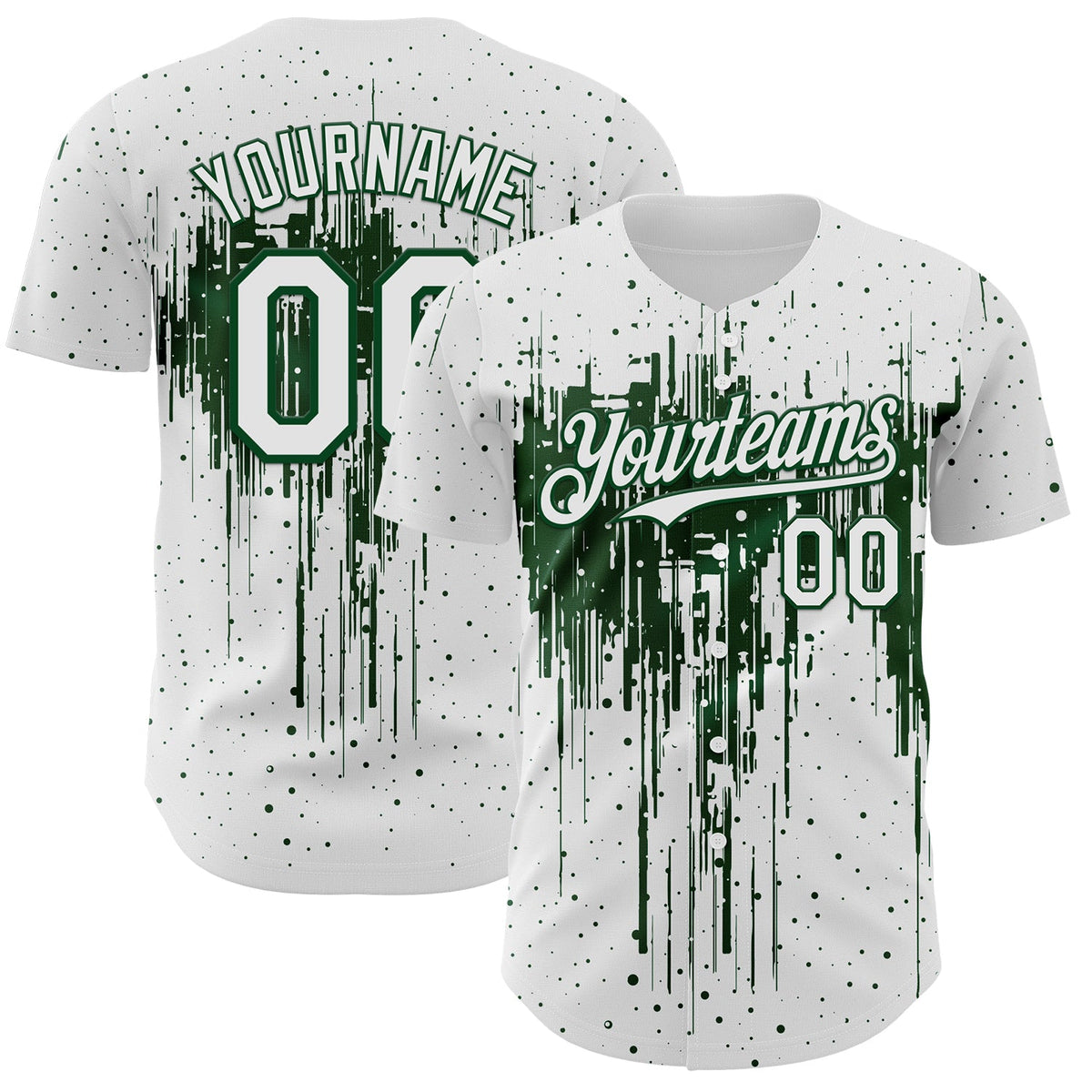 Custom White Green Dripping Splatter Paint Authentic Baseball Jersey