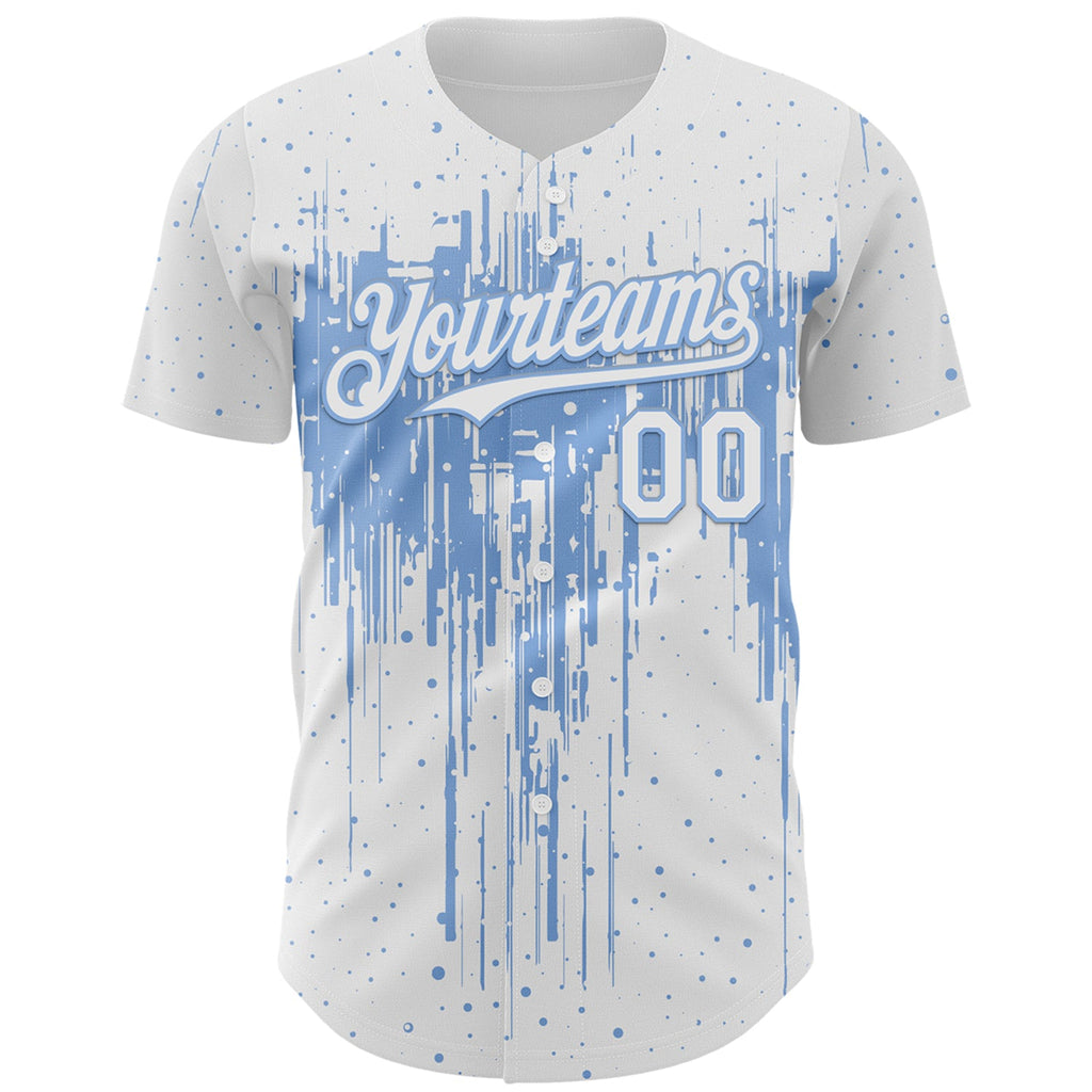Custom White Light Blue Dripping Splatter Paint Authentic Baseball Jersey