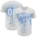 Custom White Light Blue Dripping Splatter Paint Authentic Baseball Jersey