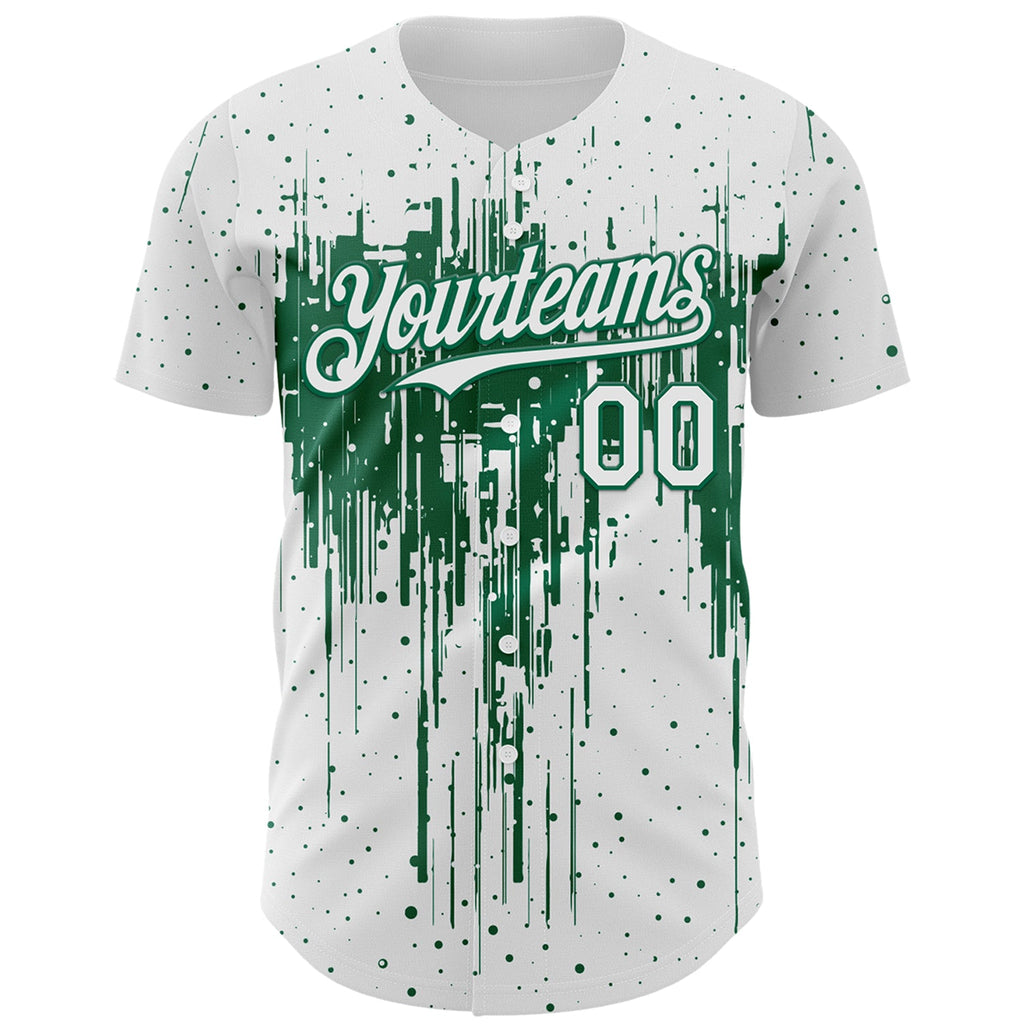 Custom White Kelly Green Dripping Splatter Paint Authentic Baseball Jersey
