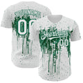 Custom White Kelly Green Dripping Splatter Paint Authentic Baseball Jersey