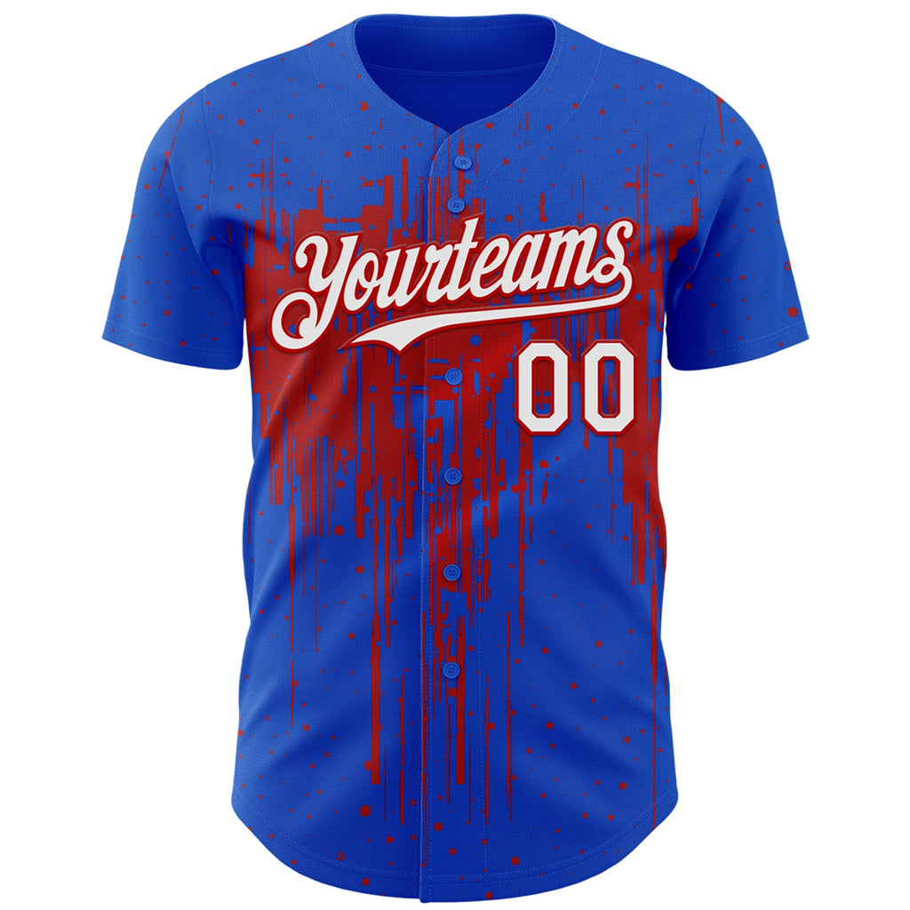 Custom Thunder Blue White-Red Dripping Splatter Paint Authentic Baseball Jersey