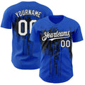 Custom Thunder Blue White-Black Dripping Splatter Paint Authentic Baseball Jersey