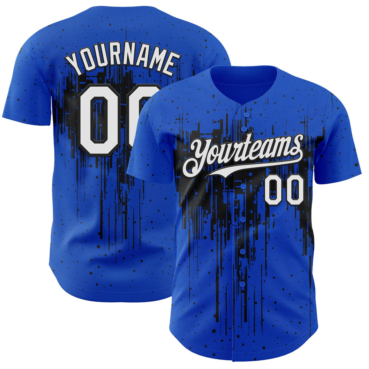 Custom Thunder Blue White-Black Dripping Splatter Paint Authentic Baseball Jersey