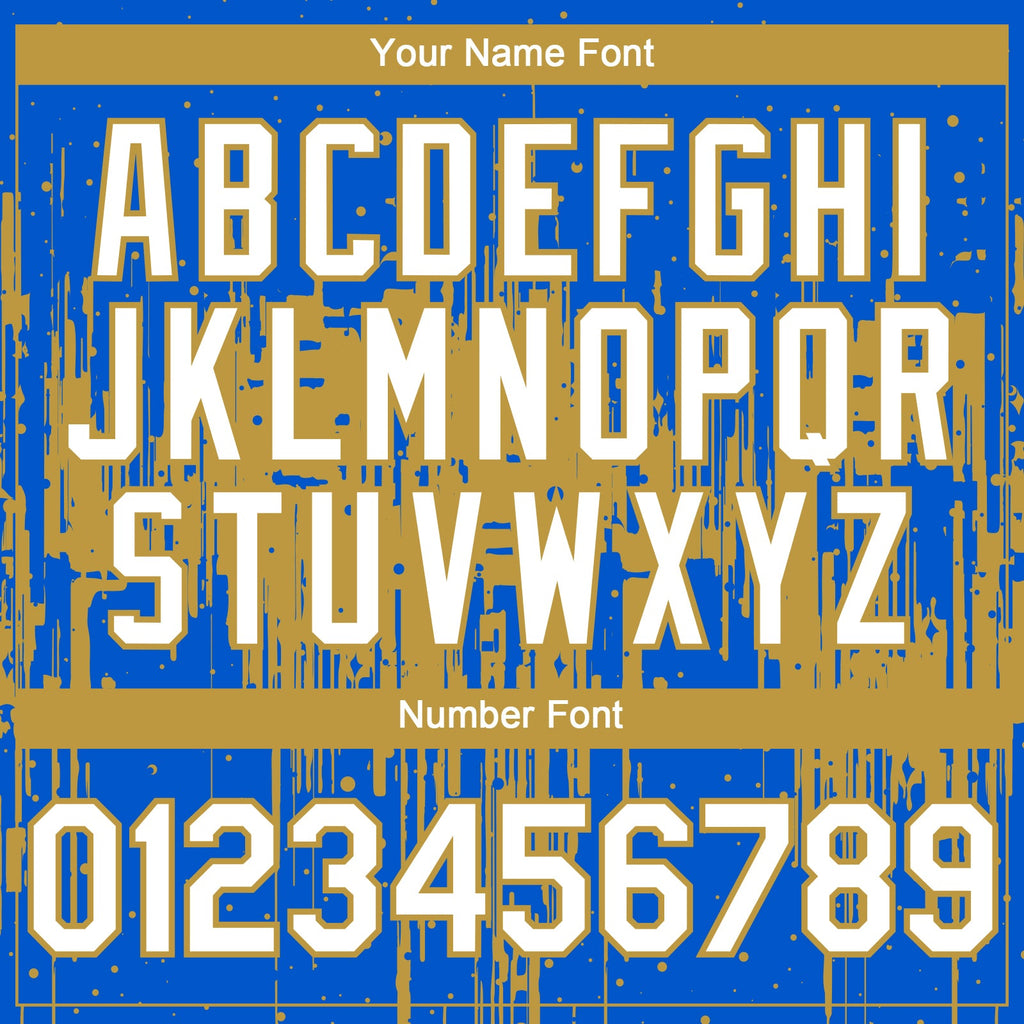 Custom Thunder Blue White-Old Gold Dripping Splatter Paint Authentic Baseball Jersey