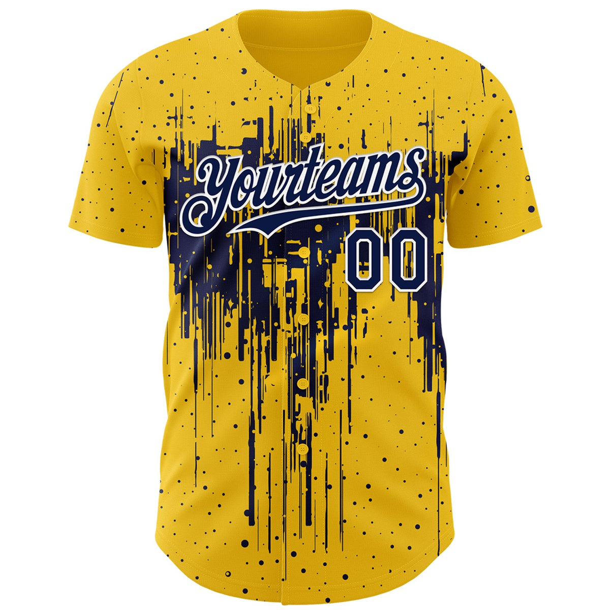 Custom Yellow Navy-White Dripping Splatter Paint Authentic Baseball Jersey