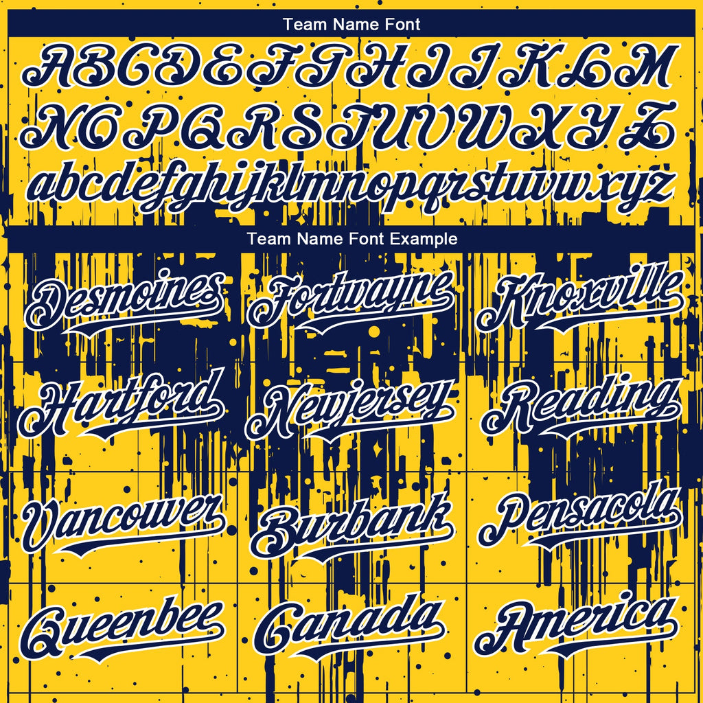 Custom Yellow Navy-White Dripping Splatter Paint Authentic Baseball Jersey