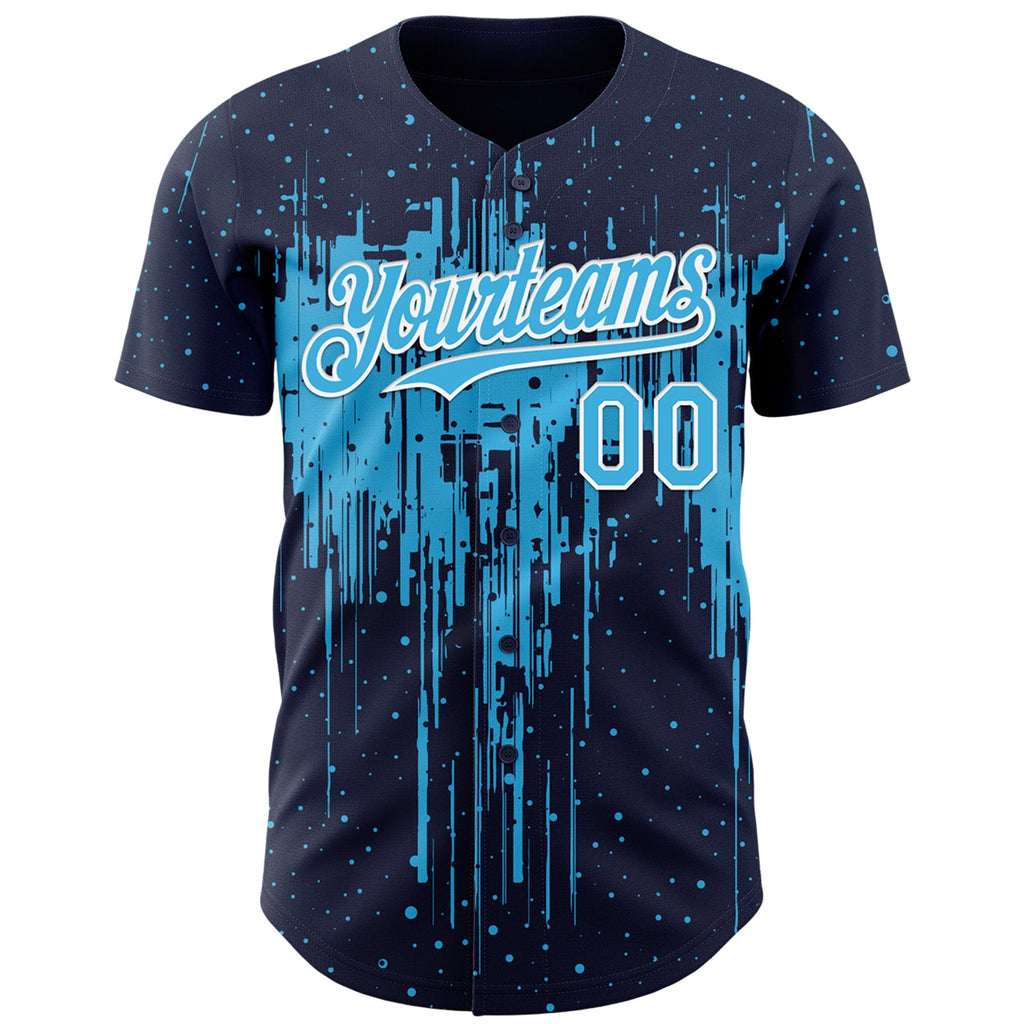 Custom Navy Sky Blue-White Dripping Splatter Paint Authentic Baseball Jersey