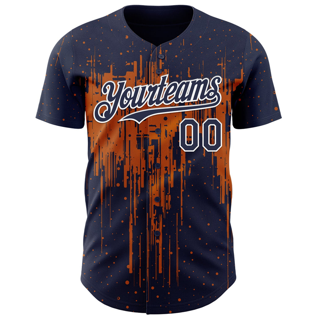 Custom Navy White-Bay Orange Dripping Splatter Paint Authentic Baseball Jersey
