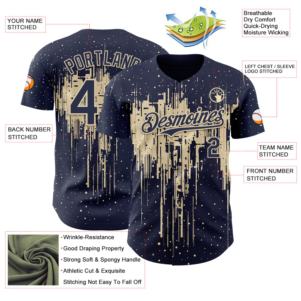 Custom Navy Cream Dripping Splatter Paint Authentic Baseball Jersey
