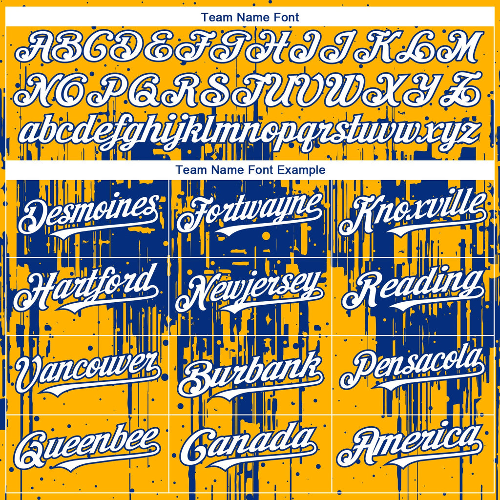 Custom Gold White-Royal Dripping Splatter Paint Authentic Baseball Jersey