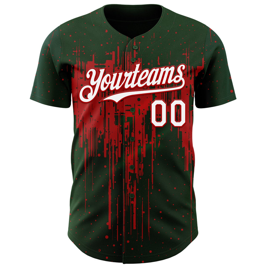 Custom Green White-Red Dripping Splatter Paint Authentic Baseball Jersey
