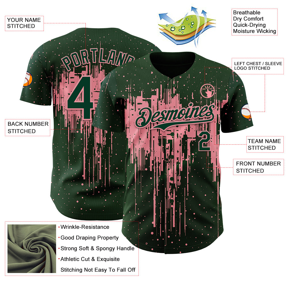 Custom Green Medium Pink Dripping Splatter Paint Authentic Baseball Jersey