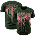 Custom Green Medium Pink Dripping Splatter Paint Authentic Baseball Jersey