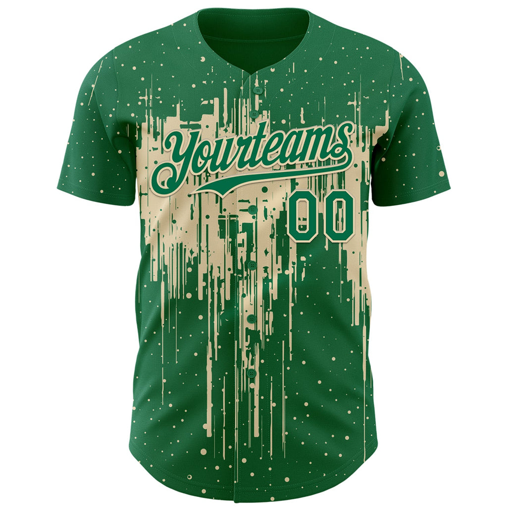 Custom Kelly Green Cream Dripping Splatter Paint Authentic Baseball Jersey