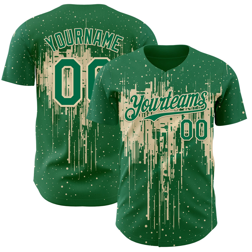 Custom Kelly Green Cream Dripping Splatter Paint Authentic Baseball Jersey