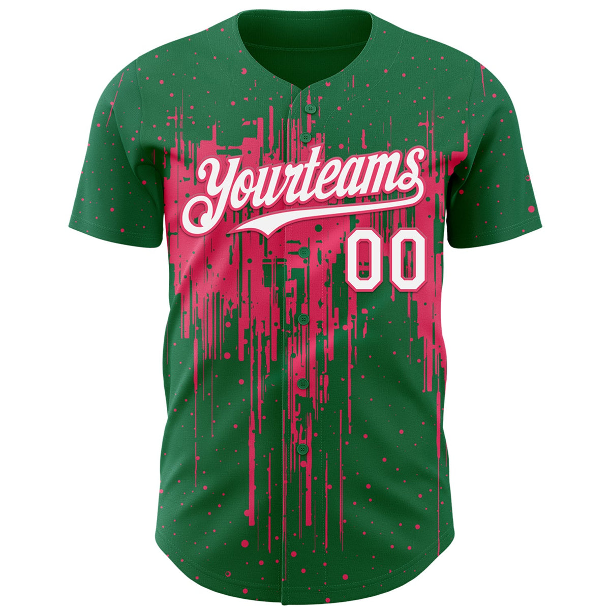 Custom Kelly Green White-Neon Pink Dripping Splatter Paint Authentic Baseball Jersey