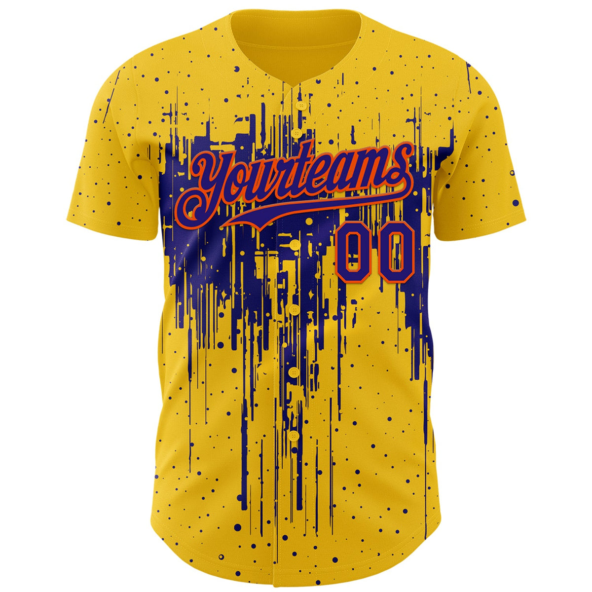 Custom Yellow Dark Purple-Orange Dripping Splatter Paint Authentic Baseball Jersey