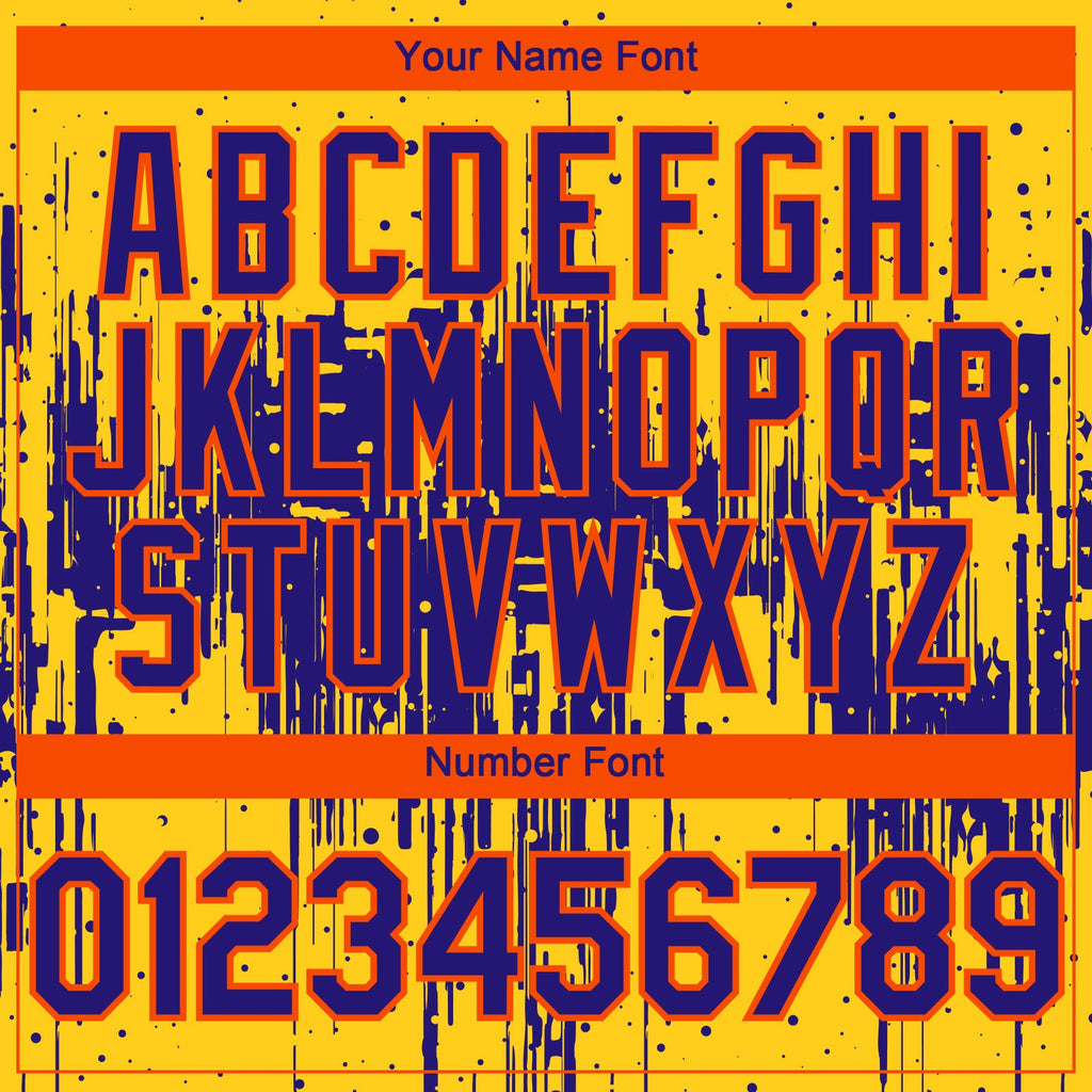 Custom Yellow Dark Purple-Orange Dripping Splatter Paint Authentic Baseball Jersey