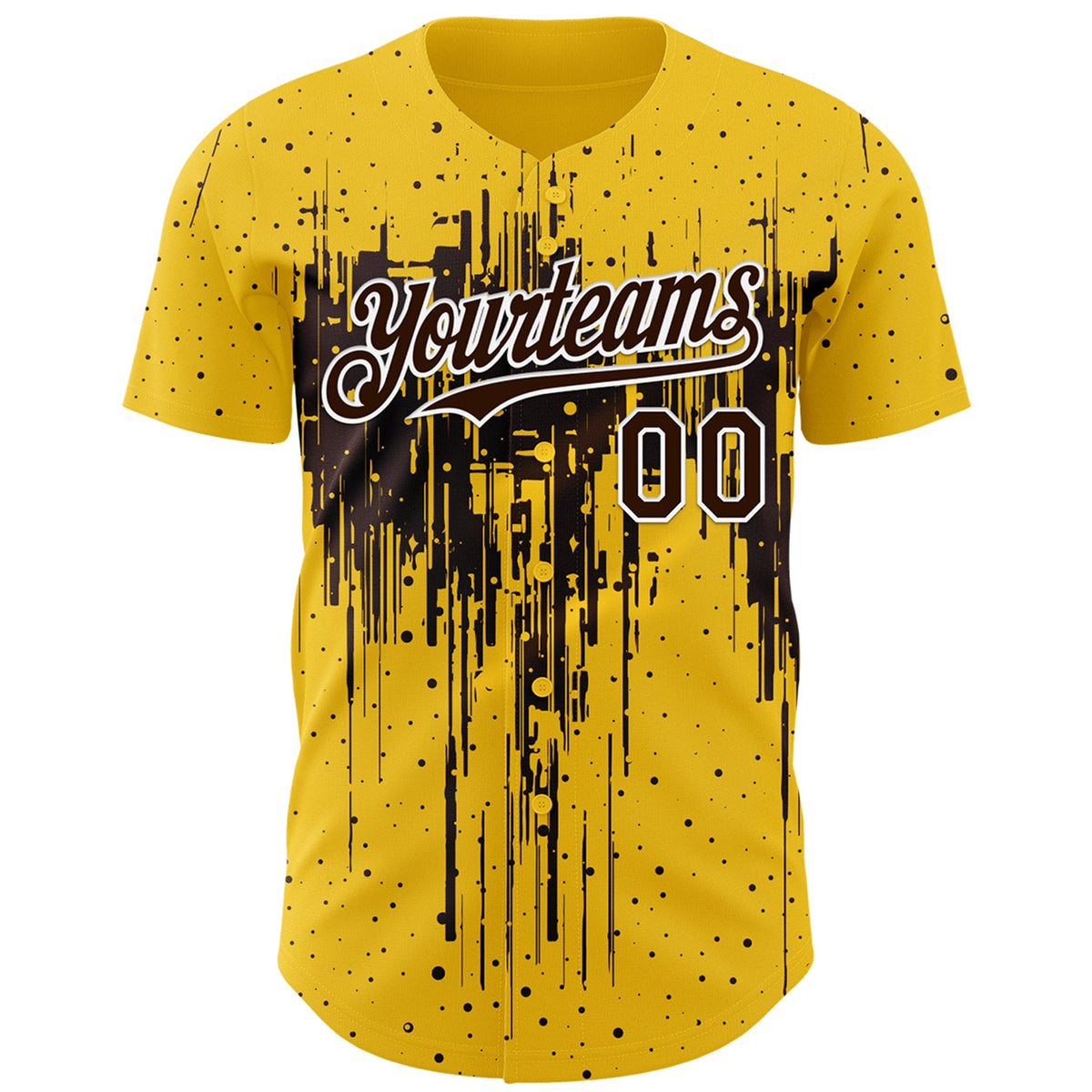 Custom Yellow Brown-White Dripping Splatter Paint Authentic Baseball Jersey