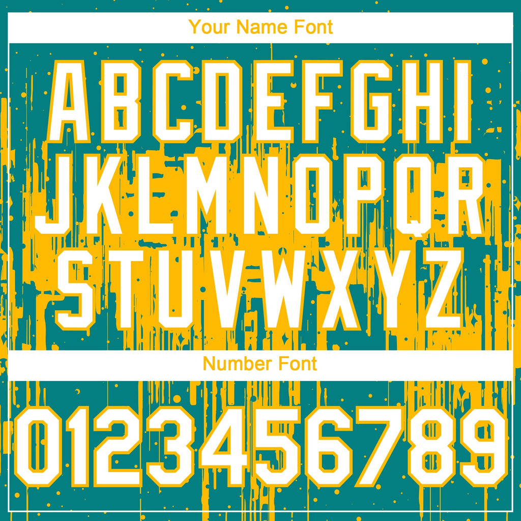 Custom Teal White-Gold Dripping Splatter Paint Authentic Baseball Jersey