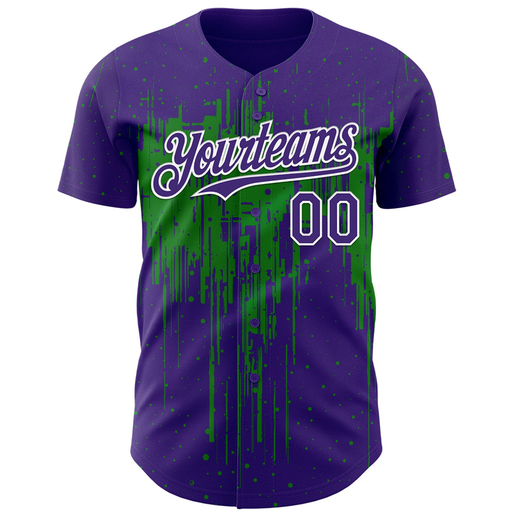 Custom Purple White-Grass Green Dripping Splatter Paint Authentic Baseball Jersey