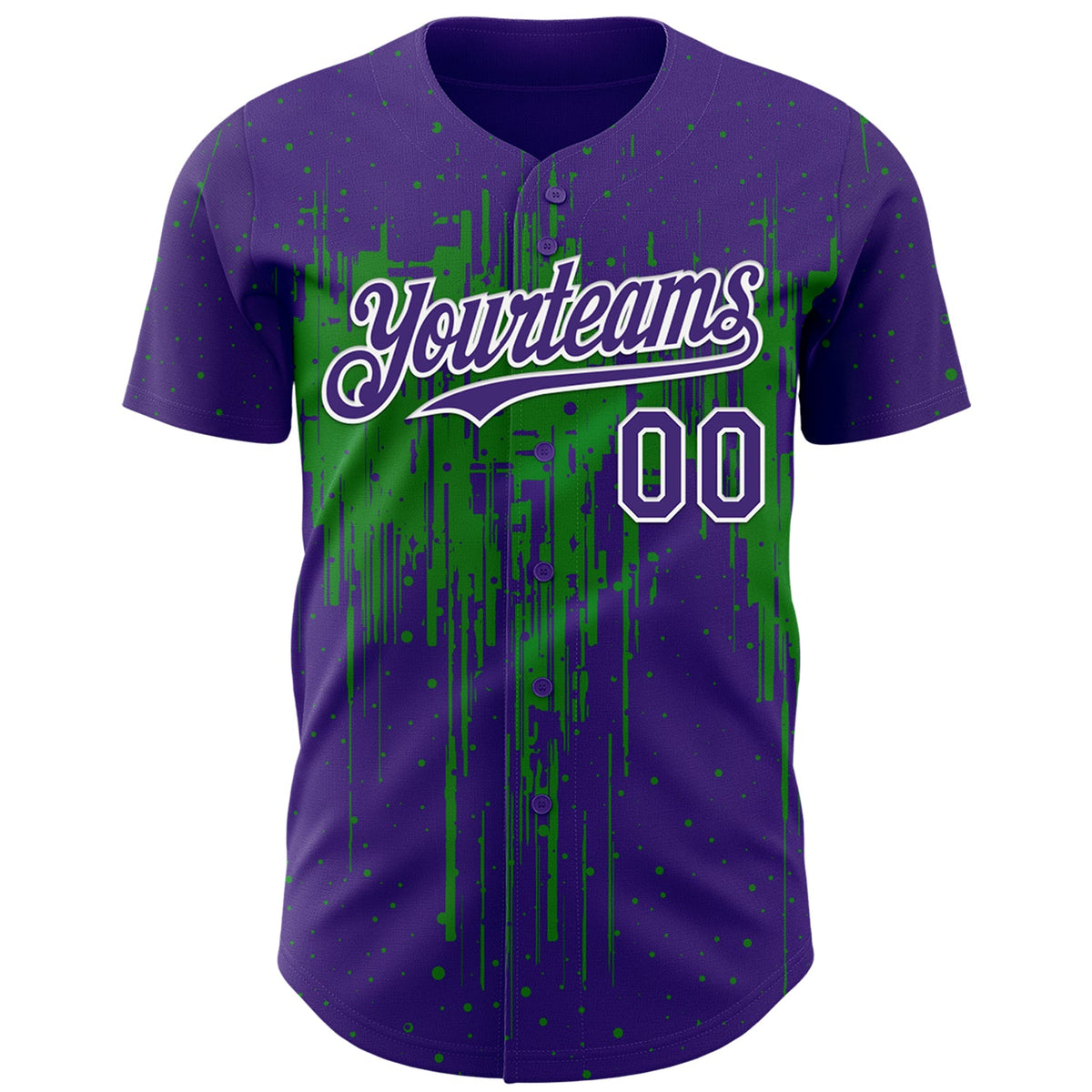 Custom Purple White-Grass Green Dripping Splatter Paint Authentic Baseball Jersey