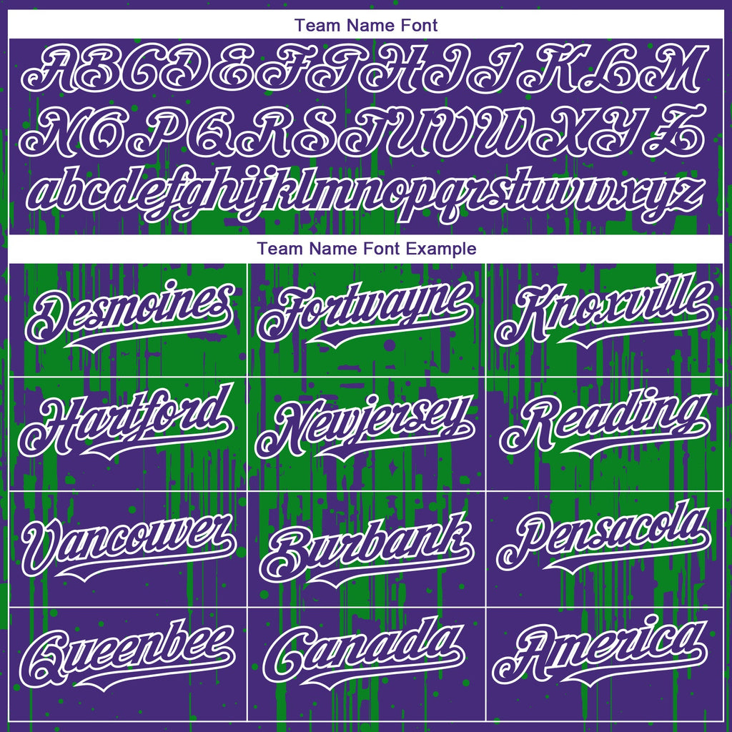 Custom Purple White-Grass Green Dripping Splatter Paint Authentic Baseball Jersey