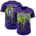 Custom Purple White-Neon Green Dripping Splatter Paint Authentic Baseball Jersey